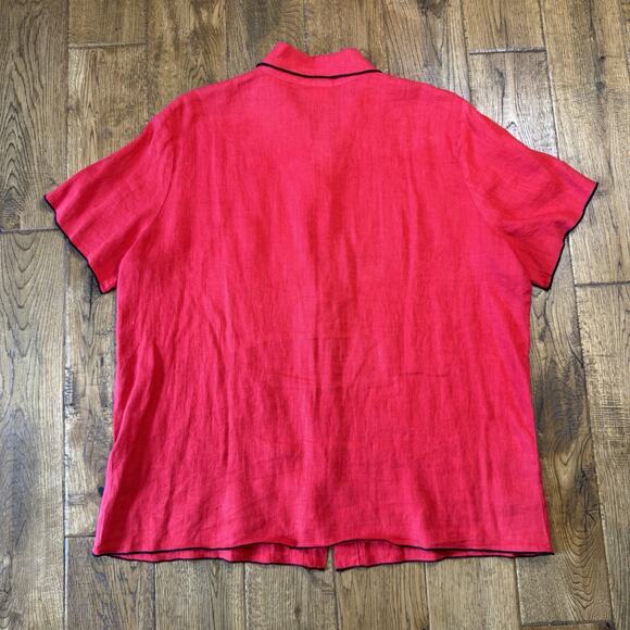 VTG Hot Cotton Marc Ware 100% Linen Red Button Down Short Sleeve Blouse Sz L USA - Picture 5 of 5